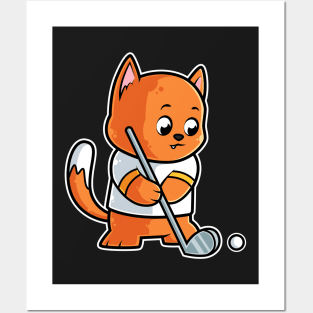 Cat Kitty Golf Player Golfer Golfing Funny Kids Boys graphic Posters and Art